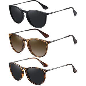 Wowsun Retro Sunglasses Women Black trendy round classic Vintage Natural Eyewear